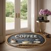 Vintage Coffee Time Round Kitchen Mat with Cup and Alarm Clock Illustration for Living Room, Bedroom