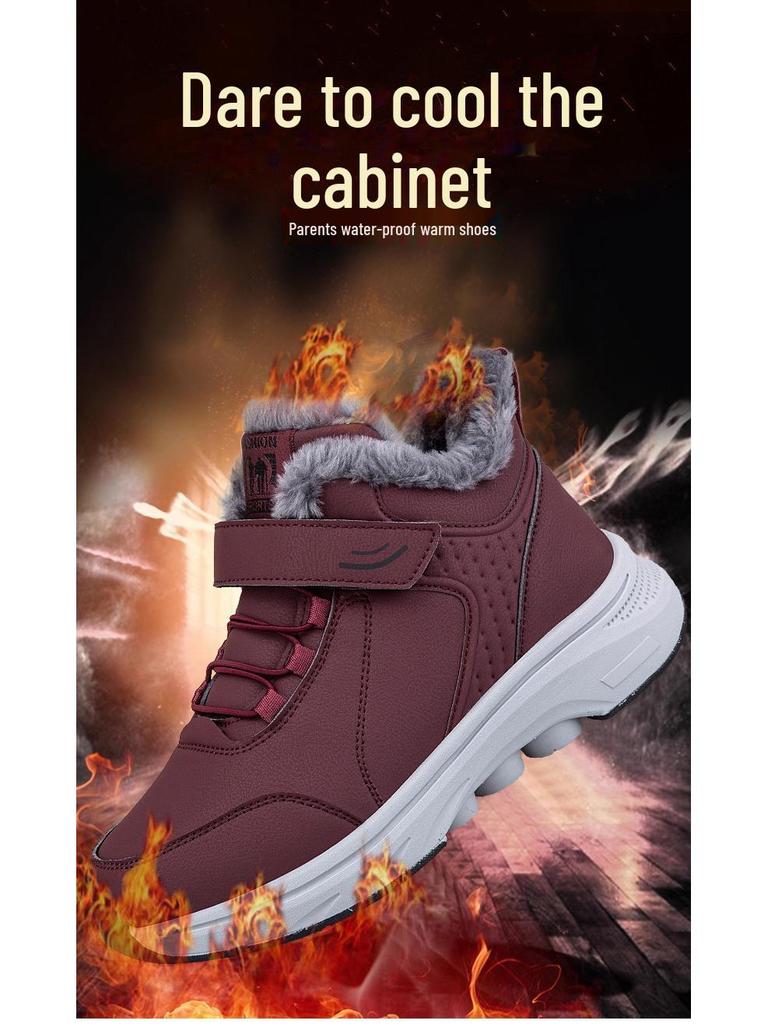 Warm Velvet Lined Non-Slip Winter High Top Walking Shoes for Elderly