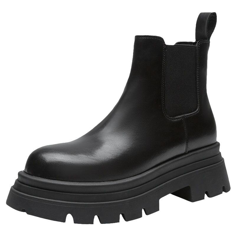 Women's 2024 Spring/Fall Fashionable Thick-Soled Chelsea Boots with Slim Fit and Genuine Leather Thick-Heeled Design