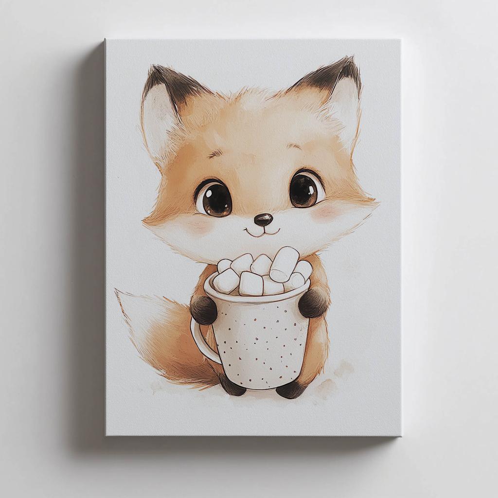Plakat Uroczy Lisek Z Ciepłą Czekoladą Plakat Uroczy Lisek Z Ciepłą Czekoladą, 50X70 Cm, Bez Ramy, Płótno Premium Na Blejtramie