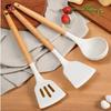 Silicone Wooden Handle Spatula Household Kitchen High Temperature Resistant Non-Stick Pan Cooking Spatula Frying Spatula Soup Spoon Utensils