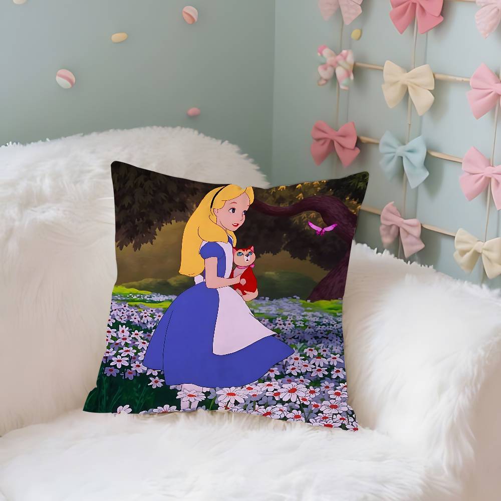 Classic AnimeAalice InWwonderlandS Cute Throw Pillow Covers Pattern Cushion Cover Suitable For Sofa Bedroom Car Pillow Cover