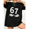 Oversized T-Shirt Black Number 67 With Hands Print Casual Wear For Women Streetwear Fashion Summer Outfit