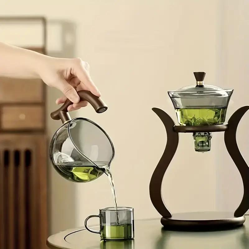Kung Fu Glass Tea Set Semi Automatic Drip With Infuser Glass Teapot Set Magnetic Switch Teapot Teacup Set Birthday Gifts