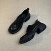Round Head Retro Simple Loafers Women's 2025 Autumn New Commuter Small Leather Shoes Velcro Deep Mouth Platform Single Shoes