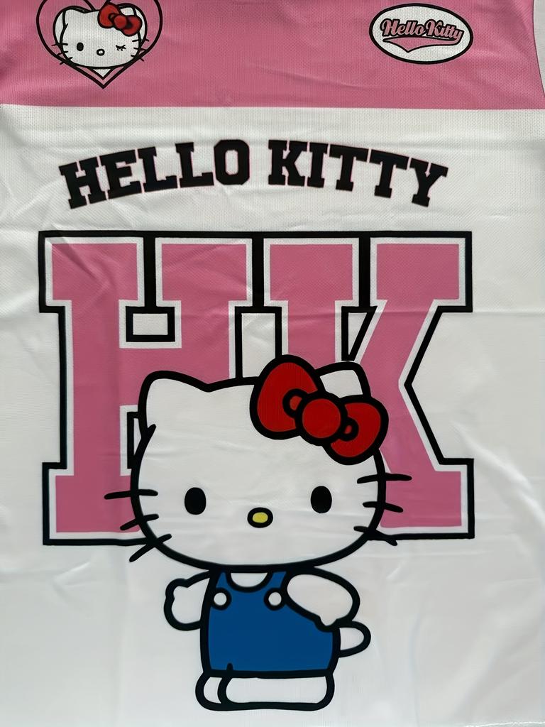 Женская футболка Hello Kitty, Мультяшный модный принт, Спортивная, с круглым вырезом, Короткий рукав