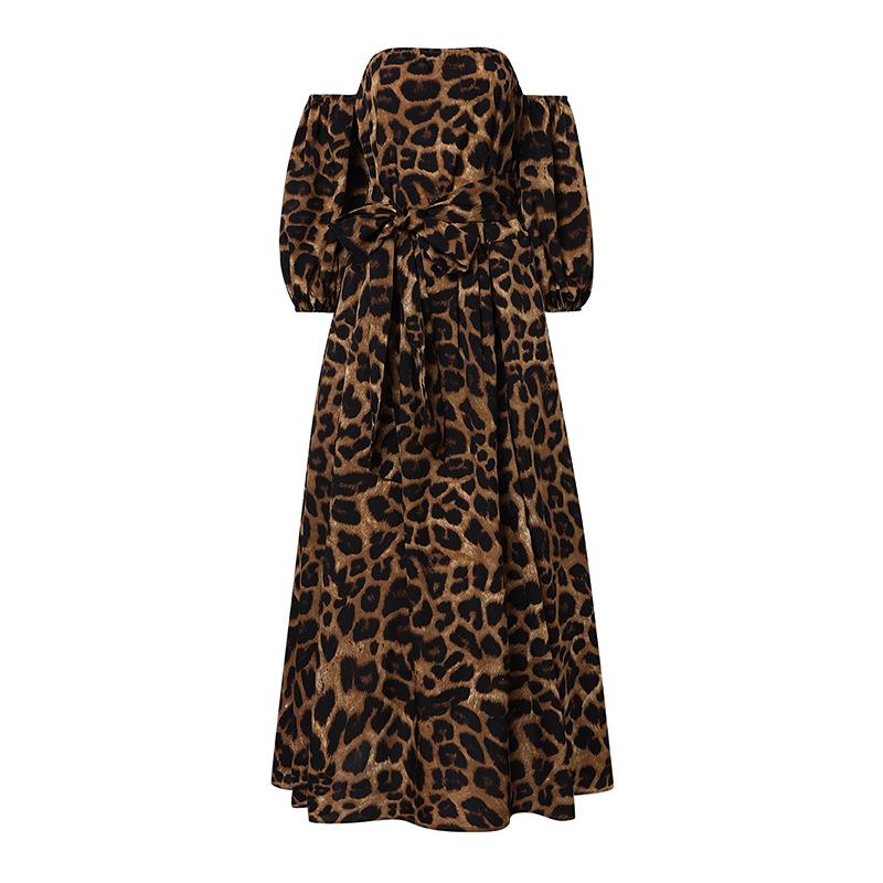 Женские платья больших размеров с открытыми плечами и леопардовым принтом, рукав 3/4