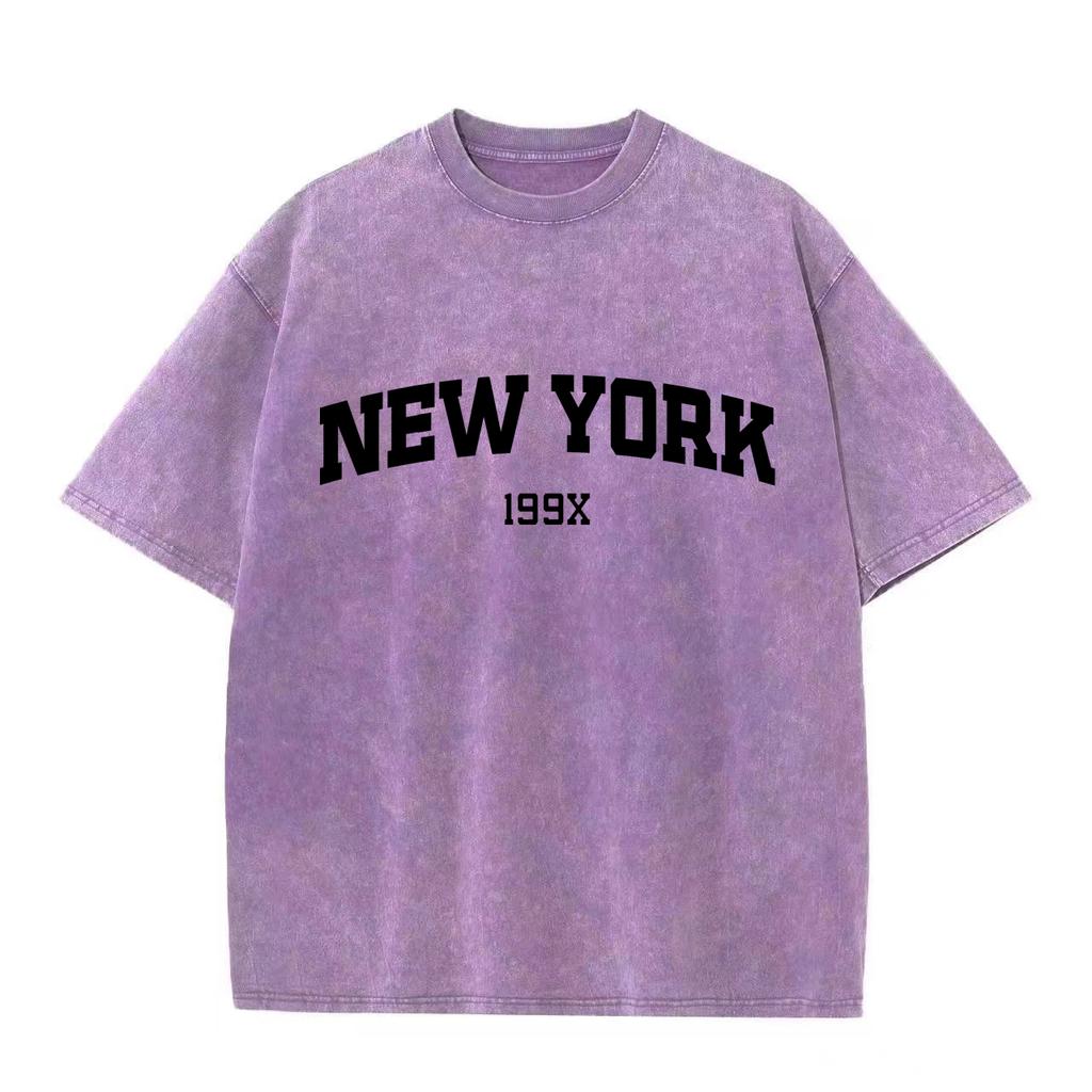 Ретро-стираная винтажная футболка New York 199X Футболка с принтом для парной моды Спортивная футболка Harajuku Повседневная хлопковая свободная уличная футболка