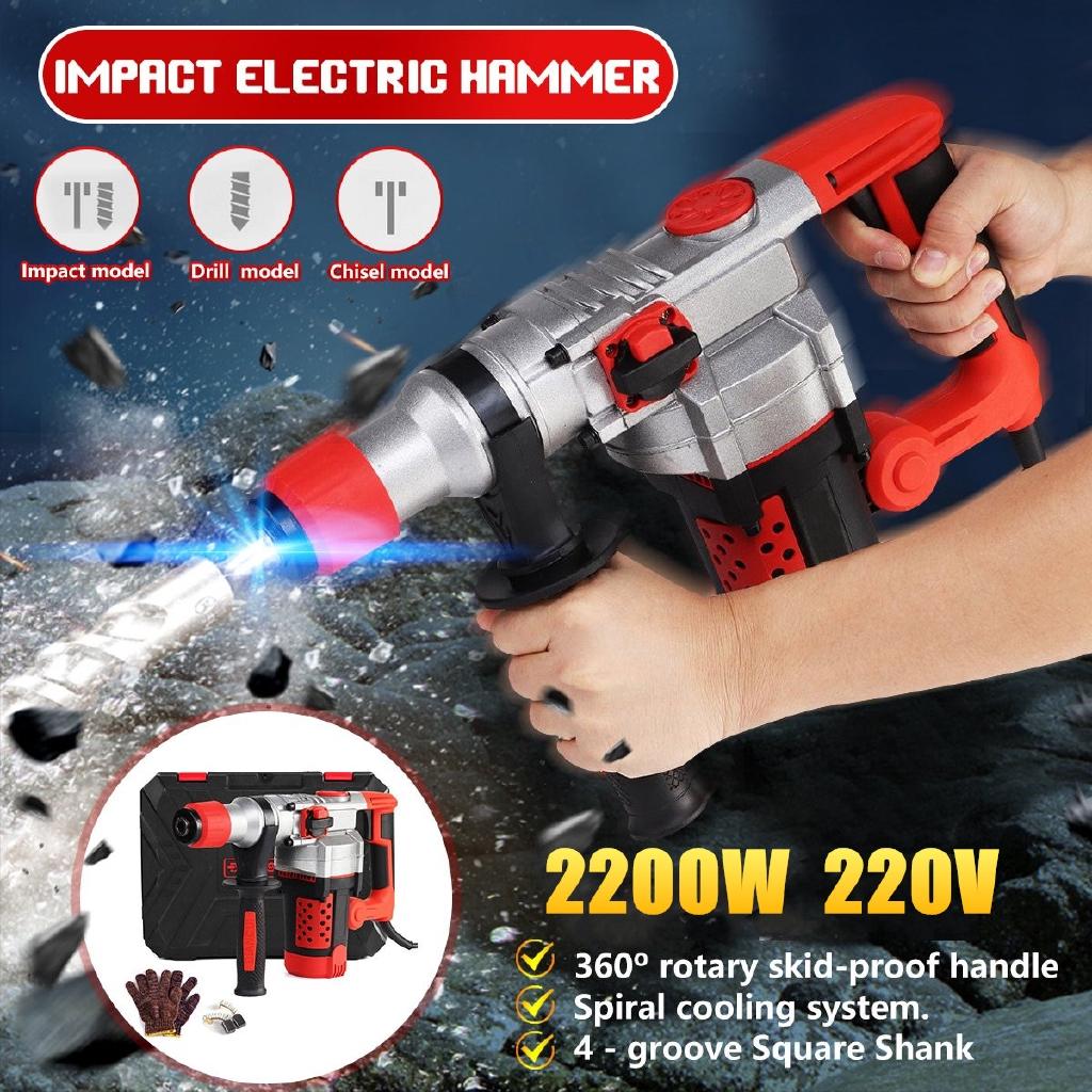 2200W 220V Heavy Impact Electric Hammer Concrete Breaker 30S Quickly Breaks Industrial Power Tools
