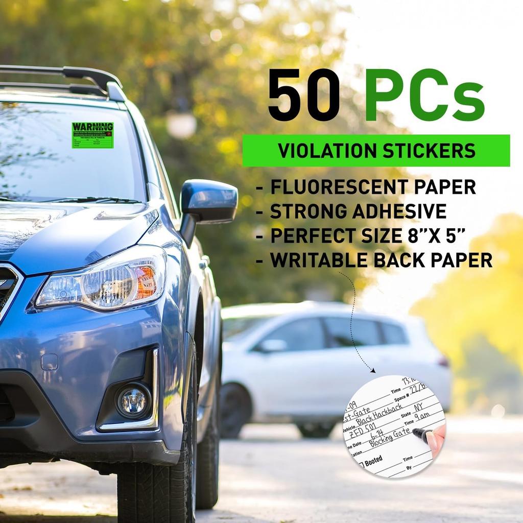 easykart labels 50 Parking Violation Sticker - Vehicle Illegally Parked Tow Notice - No Parking Warning Stickers - Scrap to Remove Neon Green 5 x 8