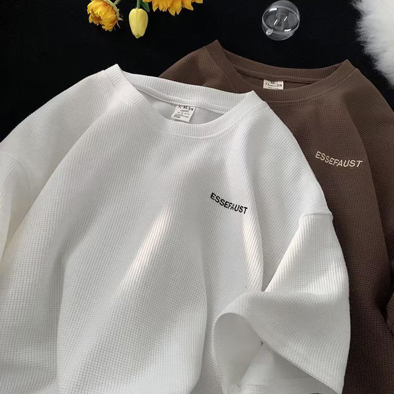 Мужская японская трендовая вафельная футболка с коротким рукавом, свободного кроя, в стиле кэжуал