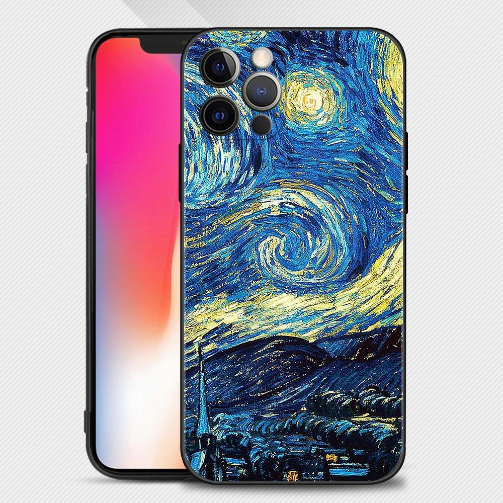 Чехол для телефона для Iphone 14 14 13 12 11 Pro Max Xs Max Xr X 7 8 Plus 12 Mini 6s, силиконовый черный корпус, Ван Гог, звездное небо, искусство