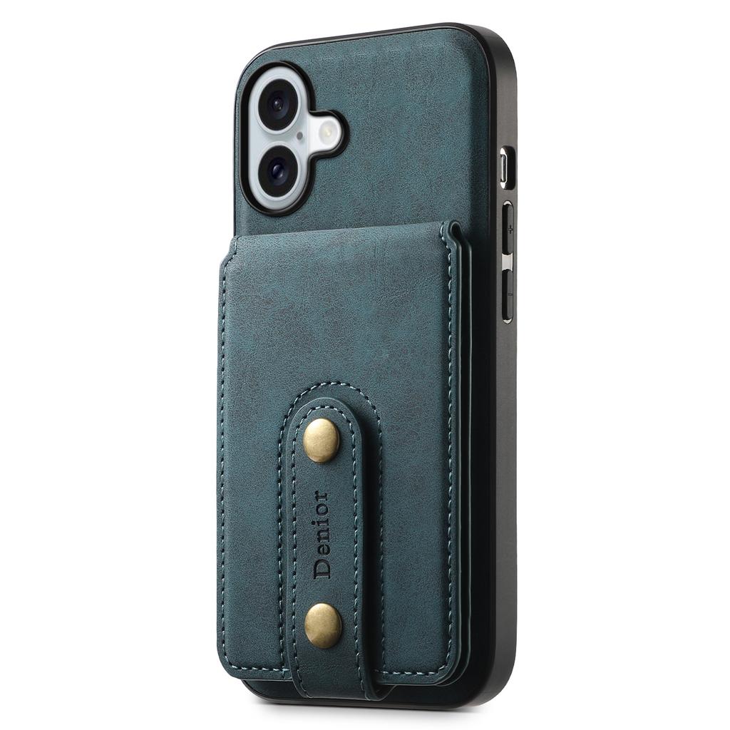DENIOR D14 Чехол для iPhone 16 с подставкой и держателем для карт, задняя крышка для телефона из ретро-кожи