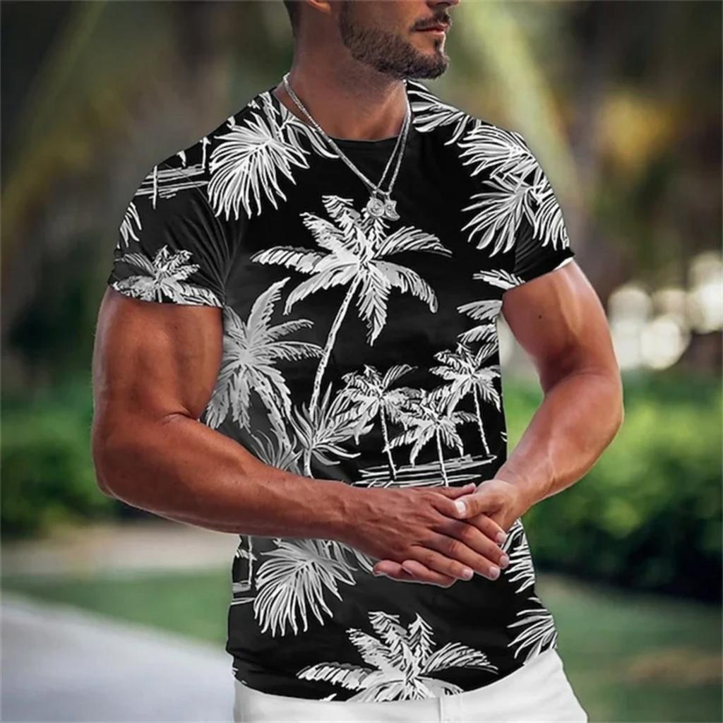 Summer Coconut Tree 3D Printed T-Shirt Streetwear Short Sleeve Round Neck Cool T-Shirt for Men Hawaiian Top
