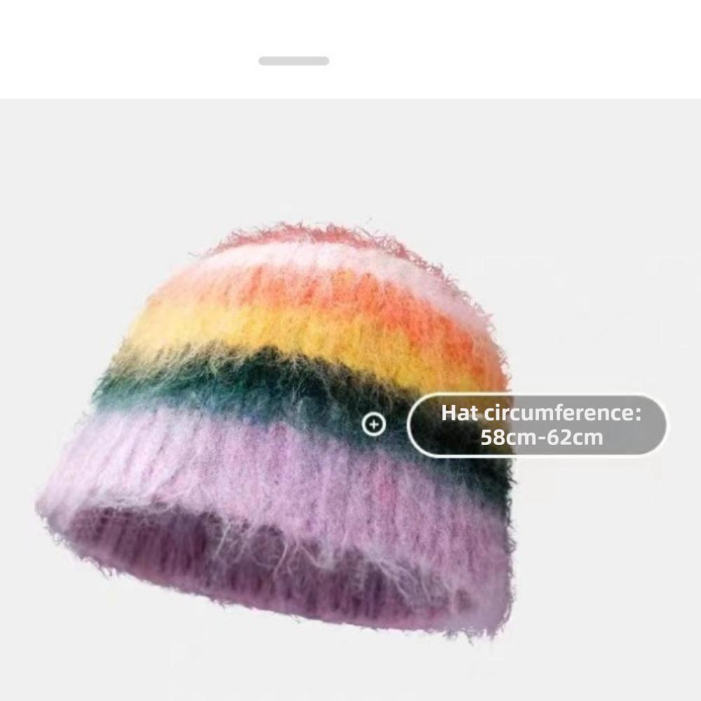 Soft Cotton Striped Knitted Hat Colorful Crochet Beanie Hat New Knitted Bonnet Hat Unisex