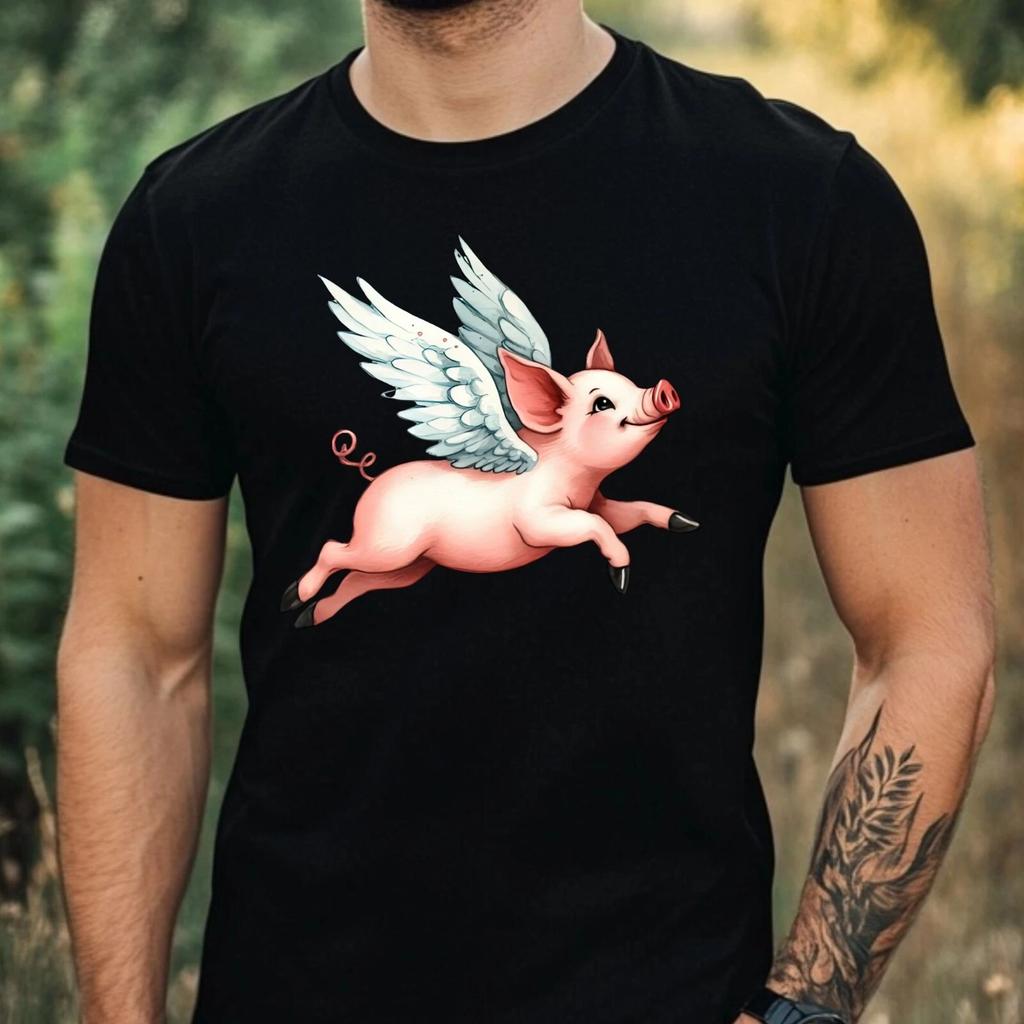 T-Shirt Herren Fliegendes Schwein Motiv Baumwolle Größe XS bis 5XL