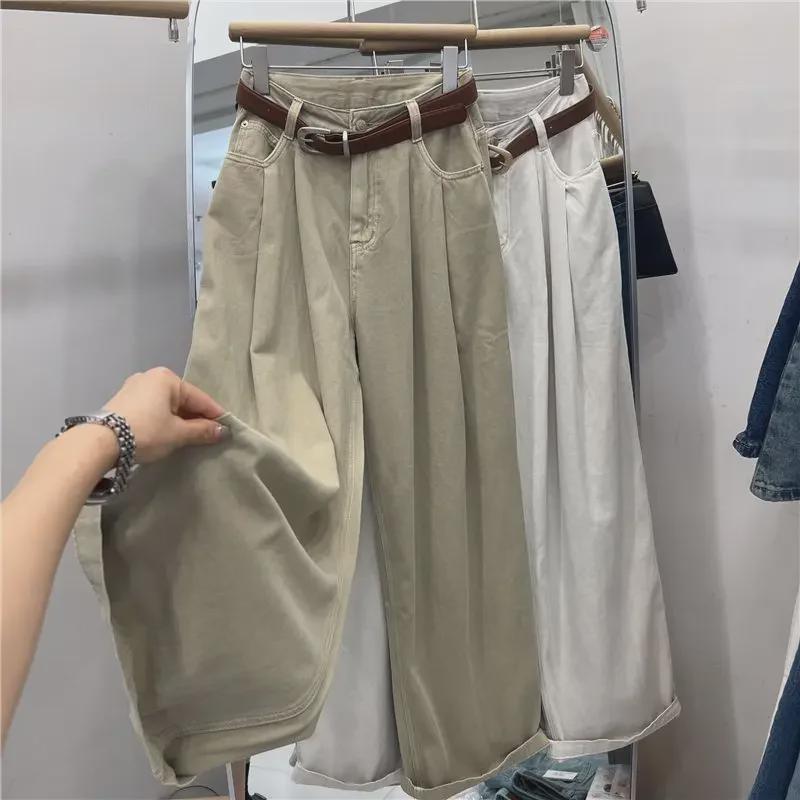 «Женские джинсы-шаровары цвета хаки с высокой талией 2024 года: «Ранний осенний стиль Гонконга для грушевидной фигуры»