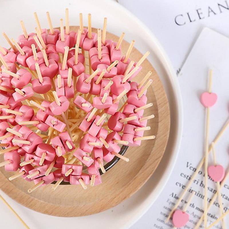 100 шт./пакет Сердце бамбуковые палочки для еды шведский стол кексы фрукты вилка торт десерт палочки
