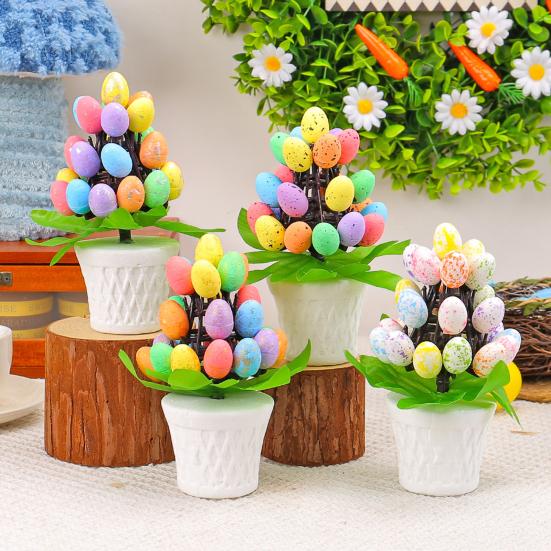Easter Egg Ornament Easter Egg Bonsai Tree Low Maintenance Artificial Eggs Plants Desktop Easter Decoration Multicolor Potted Easter Ornament