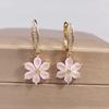 Korean Cute Pink Zircon Flowers Dangle Earrings for Women Girl New Fashion Gold Color Earring Fine Jewelry Accessories