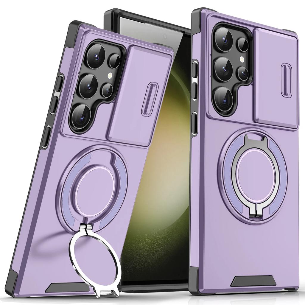 Магнитный держатель-чехол Armor для Samsung Galaxy S26 Ultra S25 S24 S23 FE S22 Сдвижная крышка для защиты камеры Funda