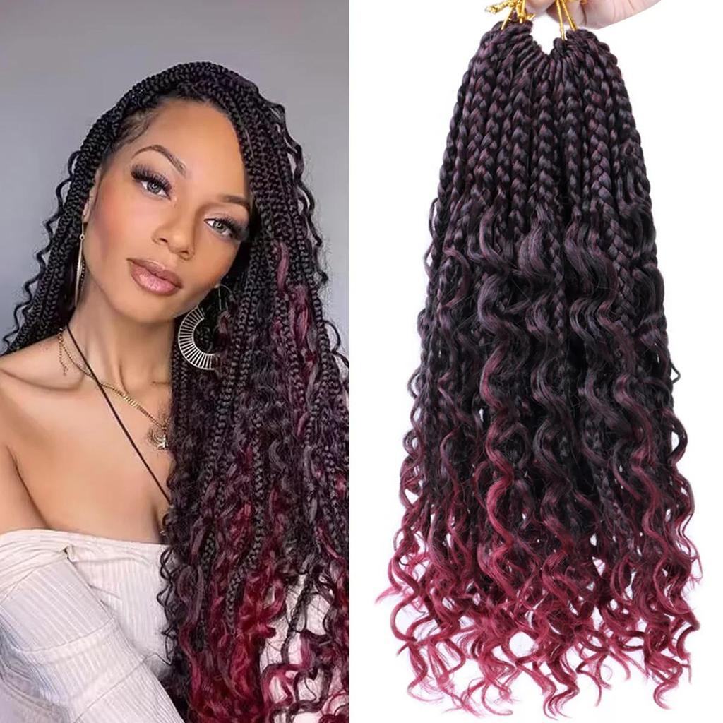 ALAN EATON 14 Inches 60g Synthetic Gradient Color Goddess Braids Crochet Curly Boho Braids Crochet Extension for Women 16 Strands/Pack