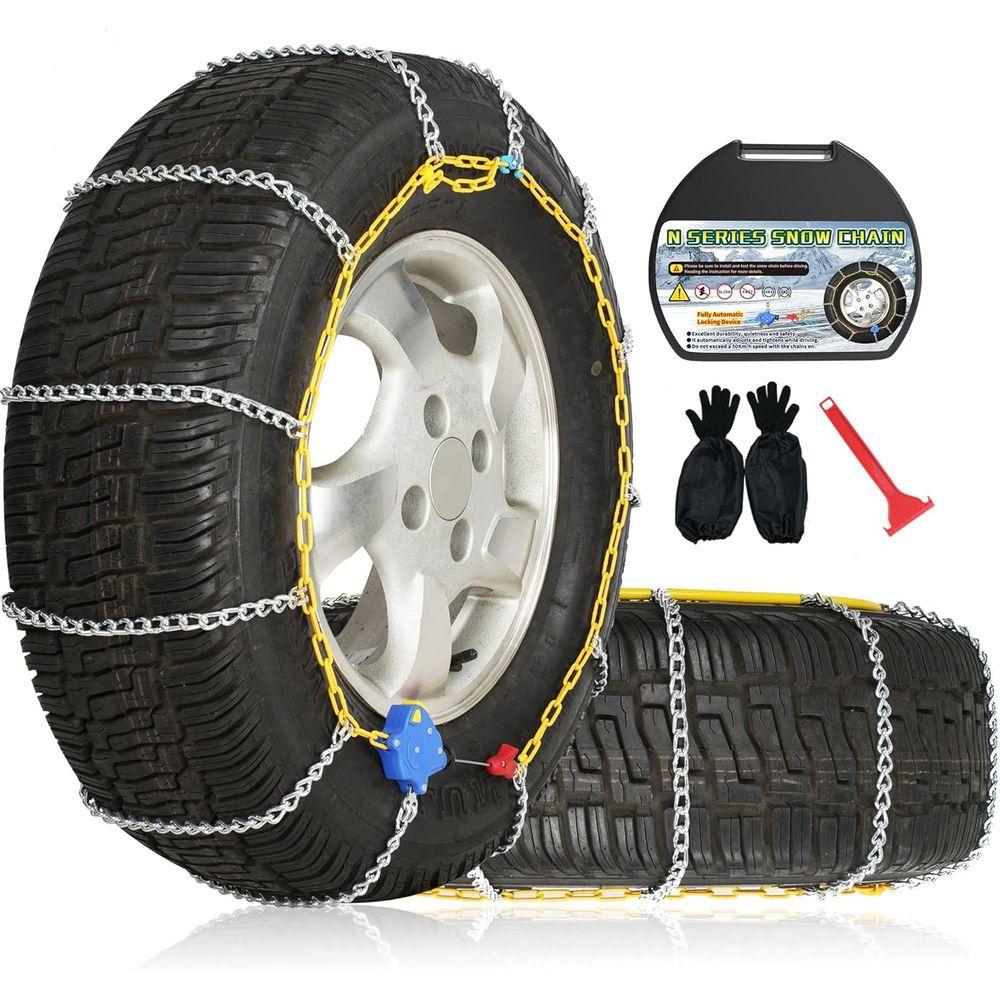 Auto Fixing Snow Chains, 2 x 12 mm, 30s Quick Installation of Tire Chains with Automatic Tensioner, Universal Emergency Tire Tra