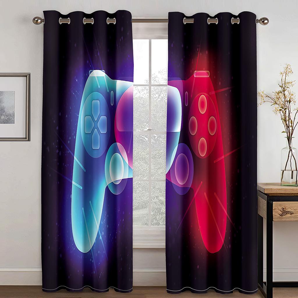 3D Print Cheap Modern Video Game Controller Gamer Thin Shading Polyester Window Curtains for Bedroom Living Room Home Decor Hook