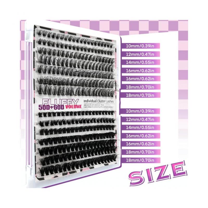Fluffy Individual Lashes Kit D Curl Cluster Lashes DIY Eyelash Extension Kit 280pcs Thick Volume 60D+80D Lash Clusters Eyelash Extension with Lash