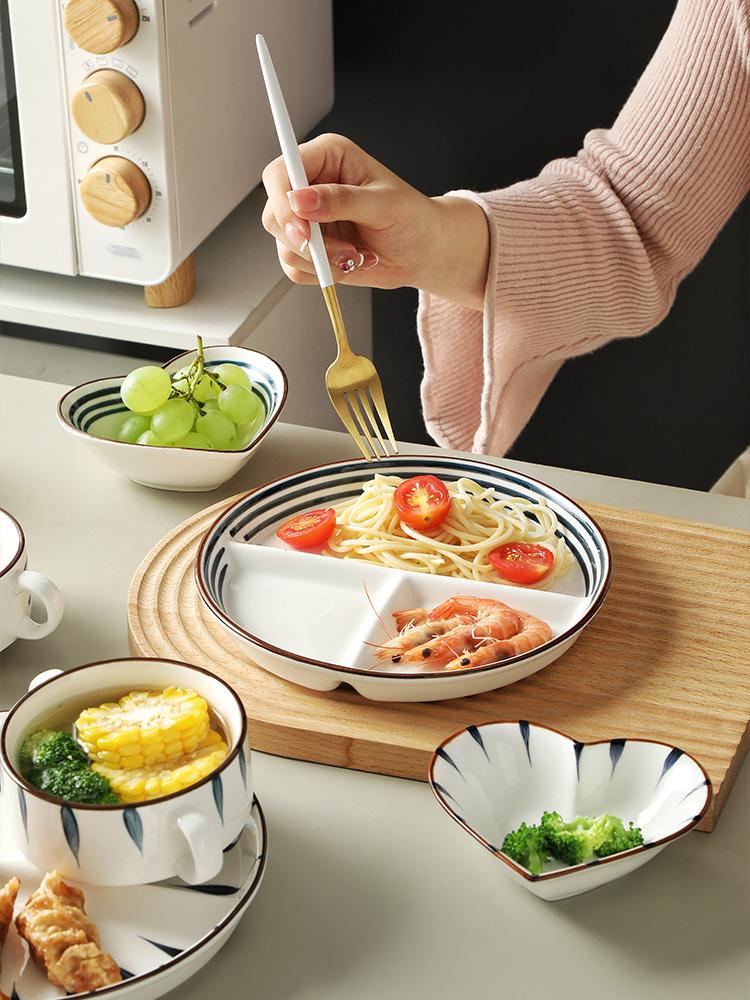 Японская керамическая тарелка с отделениями для домашних фруктов, овощей, круглая подглазурная разделительная тарелка с диском