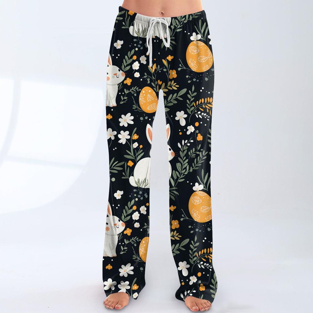 Женские повседневные прямые брюки с принтом пасхального яйца Домашние повседневные брюки