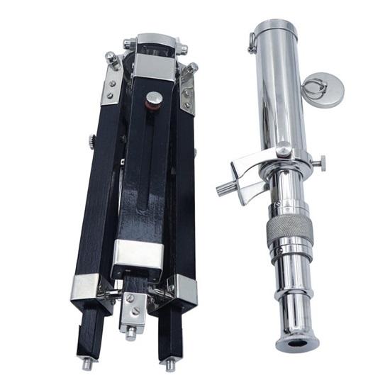 Хромированный телескоп с черным деревянным штативом. Индивидуальный подарок на годовщину, выход на пенсию, день рождения.