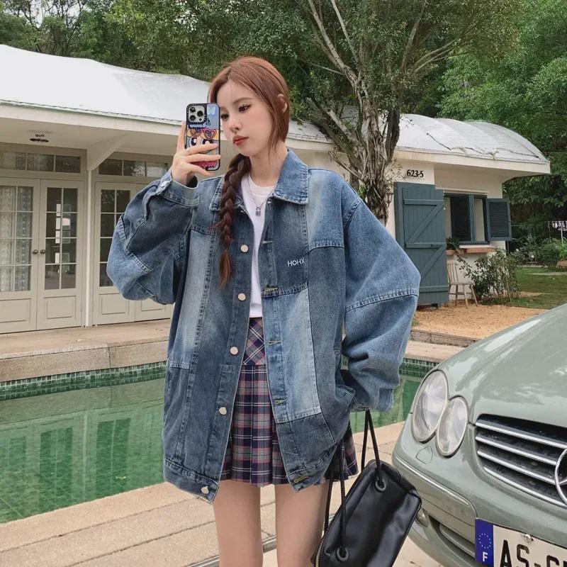 Женская ретро синяя джинсовая куртка с эффектом потертости – Весенняя, свободного кроя, уникального дизайна, трендовая парная куртка