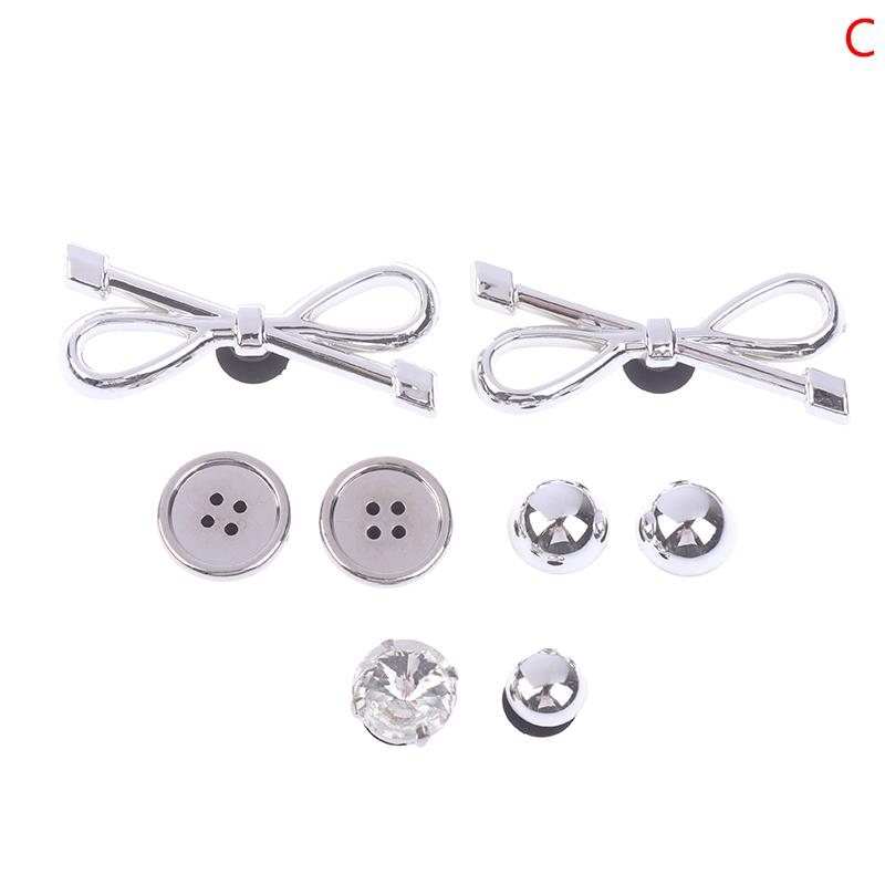 8Pcs/Set Metal Silver Electroplated Bow Button Dot Heart Charms Shoe Buckle Diy Detachable Clogs Sandals Accessories