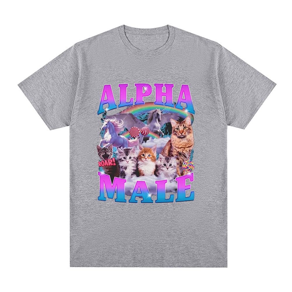 Alpha Male Kitten Cat Unicorn Rainbow Funny Meme Graphic T-shirt Men Women Fashion Short Sleeve T-shirts Cotton Casual T Shirts
