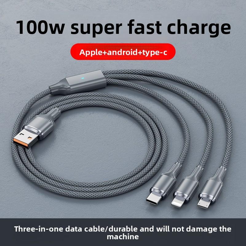 Кабель для быстрой зарядки 3 в 1 100 Вт Roman Type C USB Micro для iPhone Samsung Huawei Xiaomi Зарядное устройство с индикатором USB C