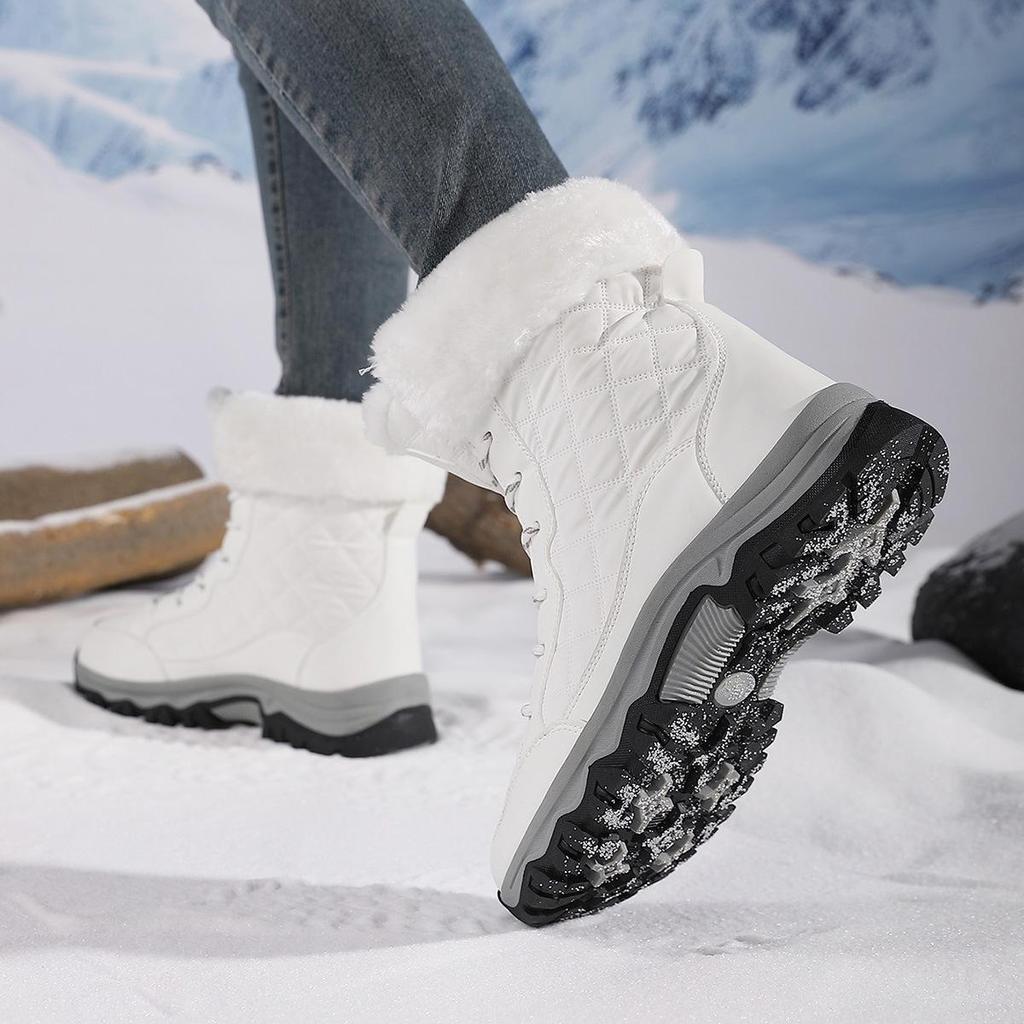 Женские зимние сапоги Plus Snow Boots Casual Suede Medium Warm High Top Cotton Shoes Large Antislips Solid Color Strap Up Rope