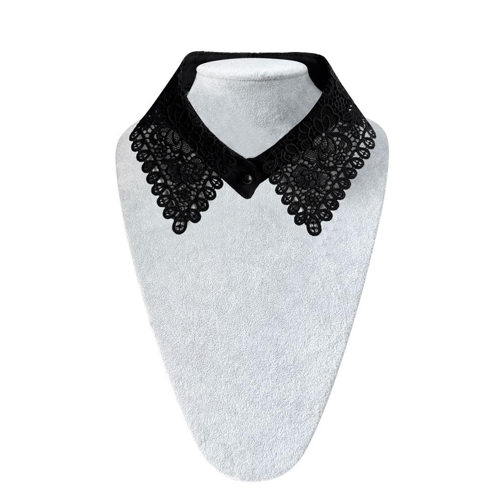 Lace Fake Collar Pearl Button Detachable Front Tie Water Soluble Embroidered Pearl Button Pointed Collar Fake Collar For Women