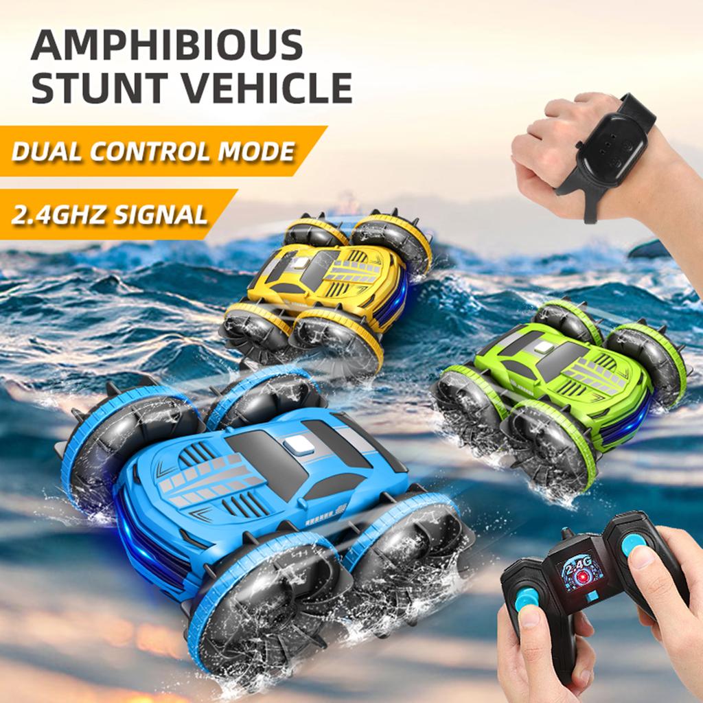 RC Stunt Car Doublesided Car Amphibious RC Car for Kids 2 In 1 RC Boat 2.4GHz 360 Degrees Rotate All
