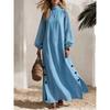Half Turtleneck Long Dress Side Button Slit Loose Womens Fall Vacation