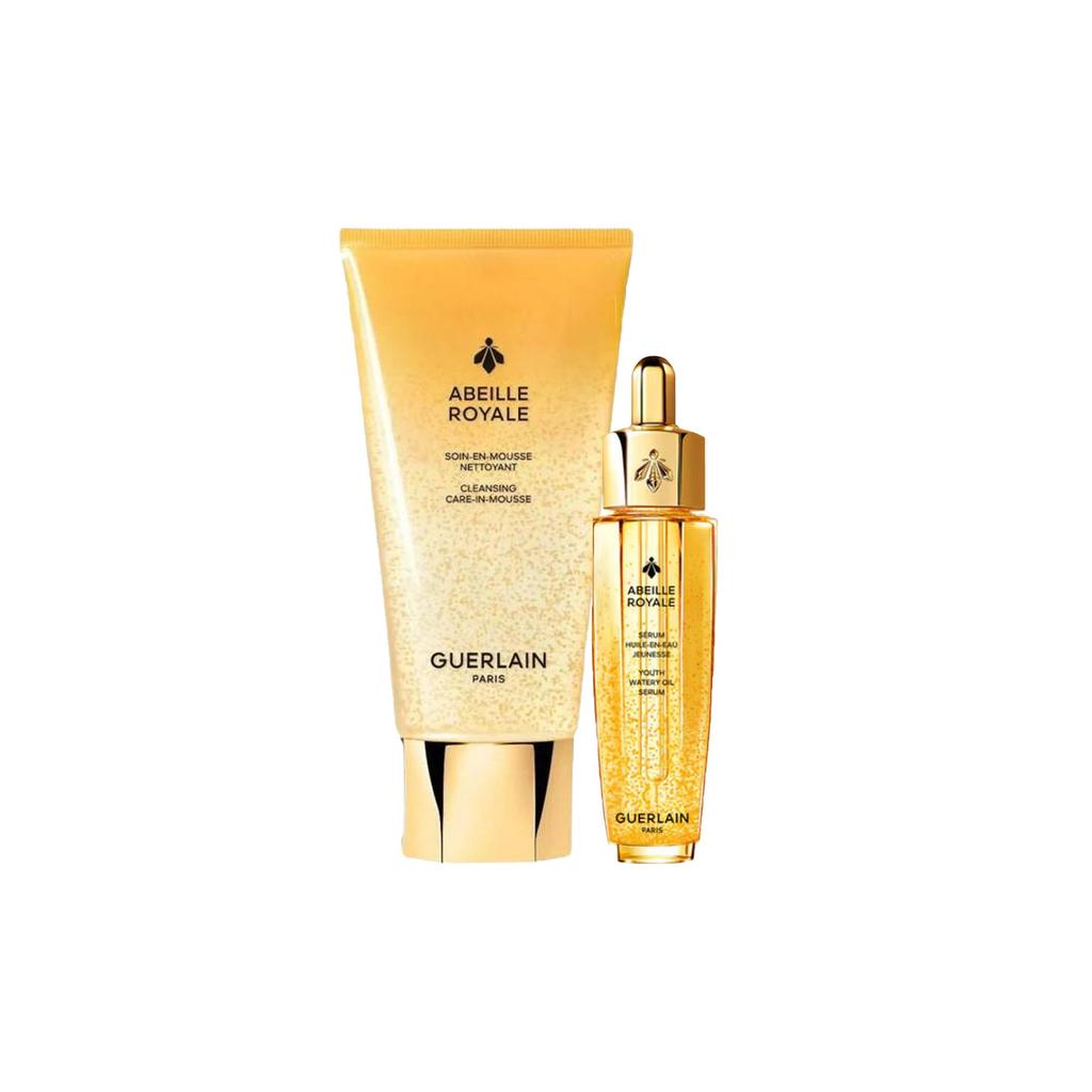 Guerlain Набор по уходу за кожей Abeille Royale Очищающий мусс 3-в-1 с освежающим сывороткой-маслом Youth Watery Oil Serum / Укрепляющий лосьон Royale с маточным молочком