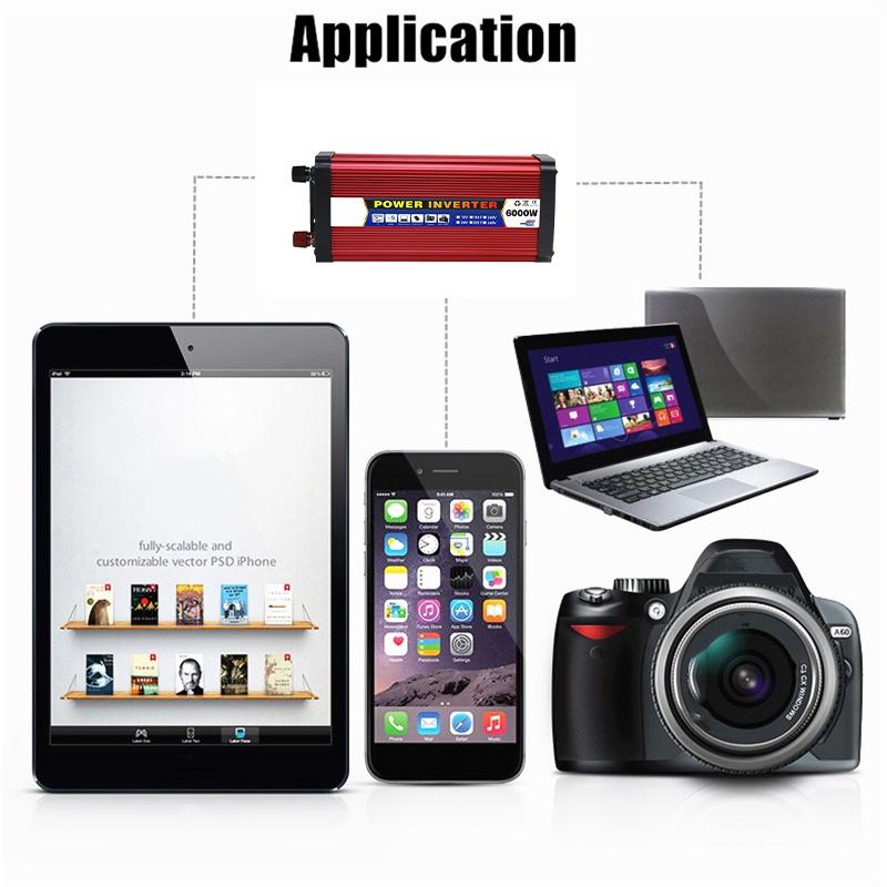 Преобразователь напряжения DC 12/24В в AC 110В/220В 4000Вт/5000Вт/6000Вт Автомобильные инверторы Модифицированная синусоида Солнечная энергия