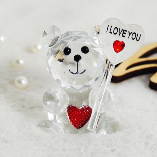 Clear Bear Figurine Valentine's Day Gift I Love You Faux Crystal Bear