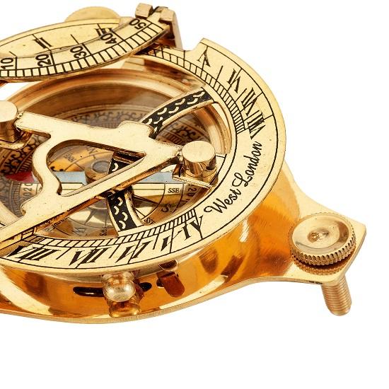 Brass Sundial Compass with Wood Box, Sun Clock, Best Gift For Him 7.62 Cm