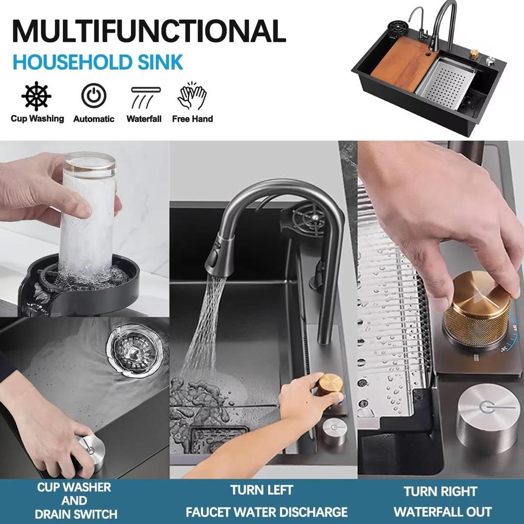 Водопадная мойка для кухни из нержавеющей стали, монтируемая сверху, рельефная большая однослотовая раковина с многофункциональным баком, низкая цена