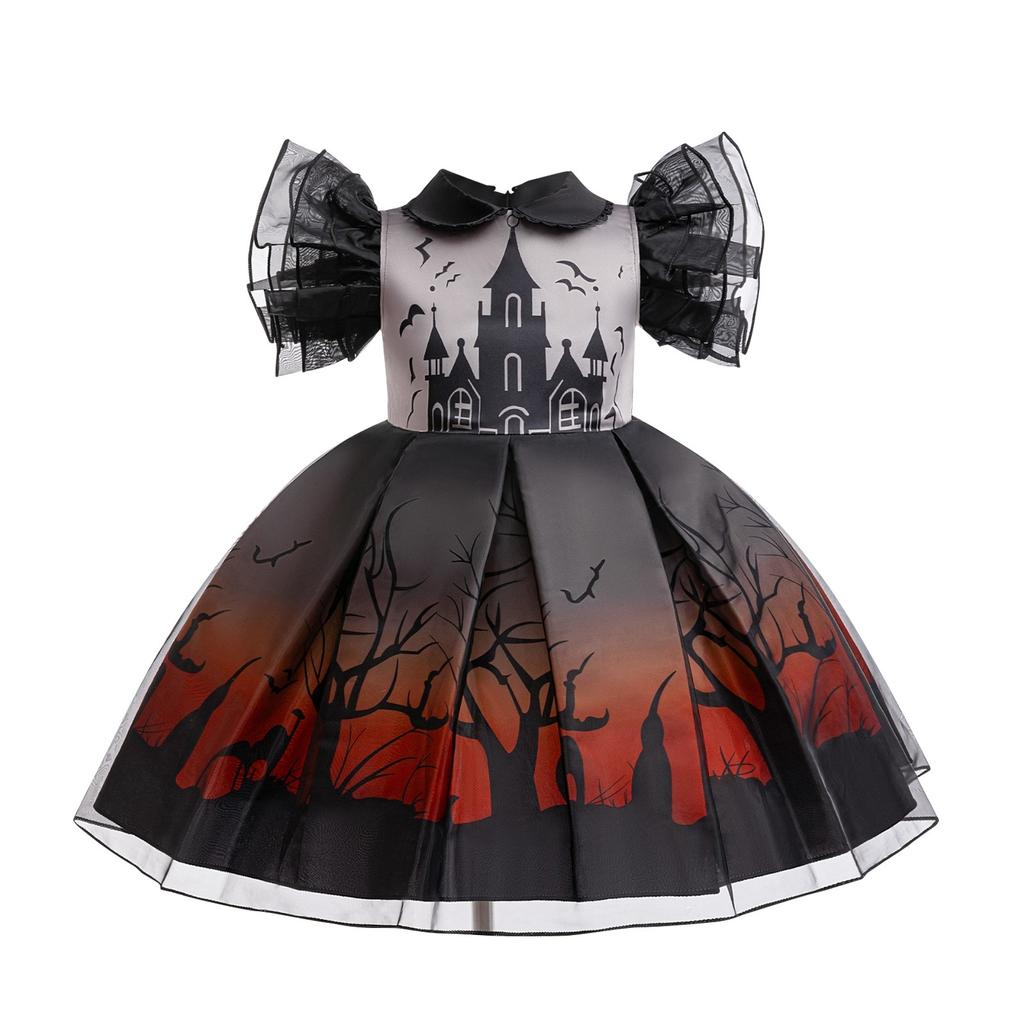 Платье для девочек на Хэллоуин, принтованное платье, костюм для ролевой игры ведьмы, костюм для косплея, маскарадный костюм