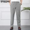 Большие размеры осень-лето повседневные брюки из натурального хлопка и льна с высокой талией большого размера льняные дышащие свободные мужские брюки