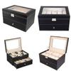 6/10/12/20 Slots Mens Watch Box Real Glass Top Faux Leather Watch Organizer Lockable Jewelry Display