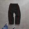 Mens Striped Wide Leg Pants Loose Quick Dry Drawstring Casual Sports Trousers