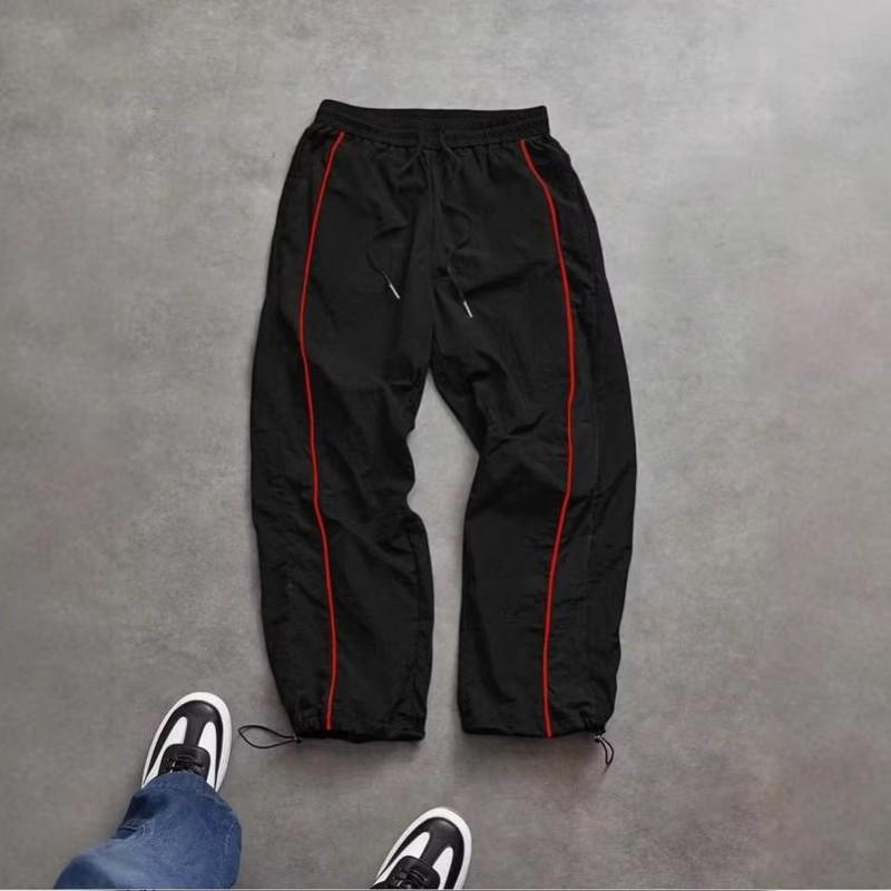 Mens Striped Wide Leg Pants Loose Quick Dry Drawstring Casual Sports Trousers